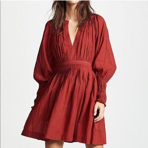 Ulla Johnson Rory Mini Dress Ruby Red Metallic Cotton Dolman Sleeves Pockets- 2